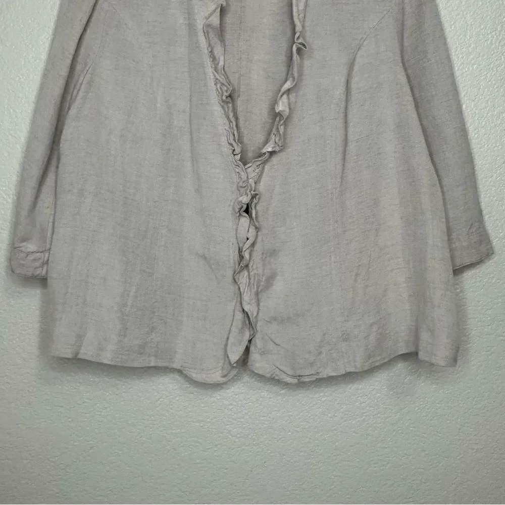 Lane Bryant Linen Blend Gray Ruffle 3/4 Sleeves Cardigan, Size 18